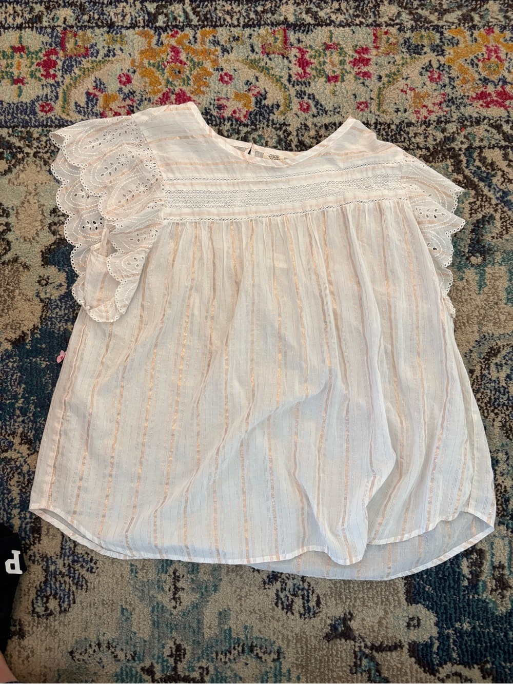 Good Hart Cream Blouse with Rose Gold Metallic Stripes
